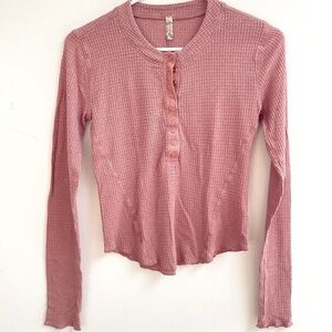 Free People One of the Girls Waffle Knit Henley, Purple, size S/P
